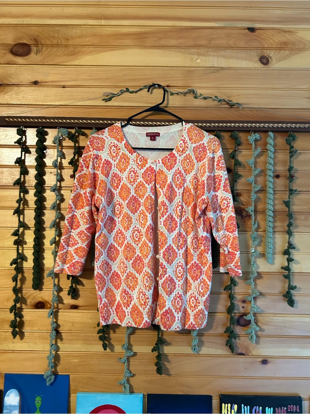 Merona Pink&Orange Ikat-Print Cardigan